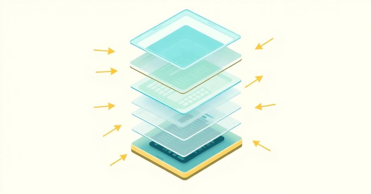 Geschichtetes Interface-Diagramm zur Orderverarbeitung in Schwarz-Weiß